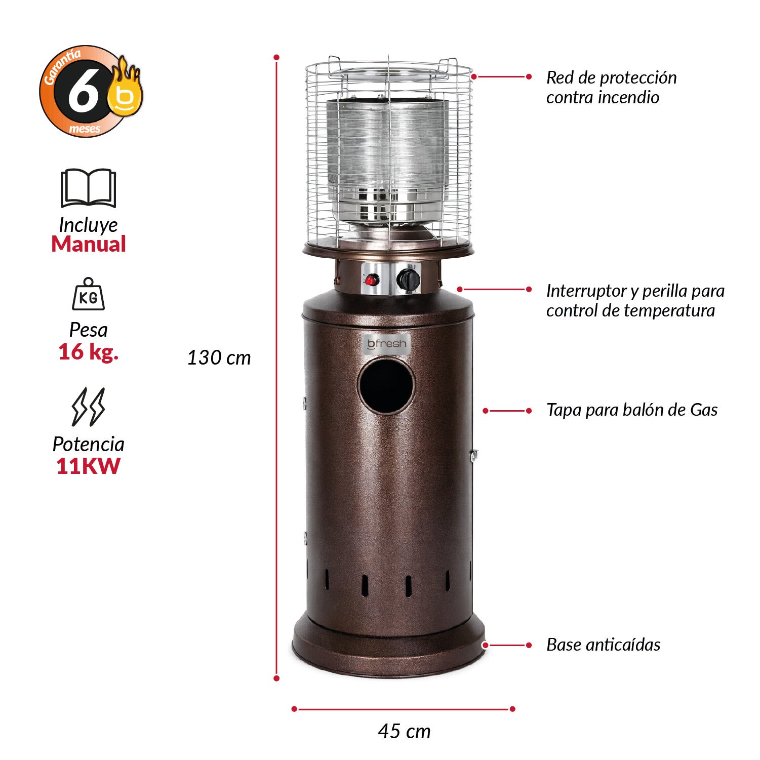 Estufa de Patio exterior a Gas 11 kg con Funda Bfresh