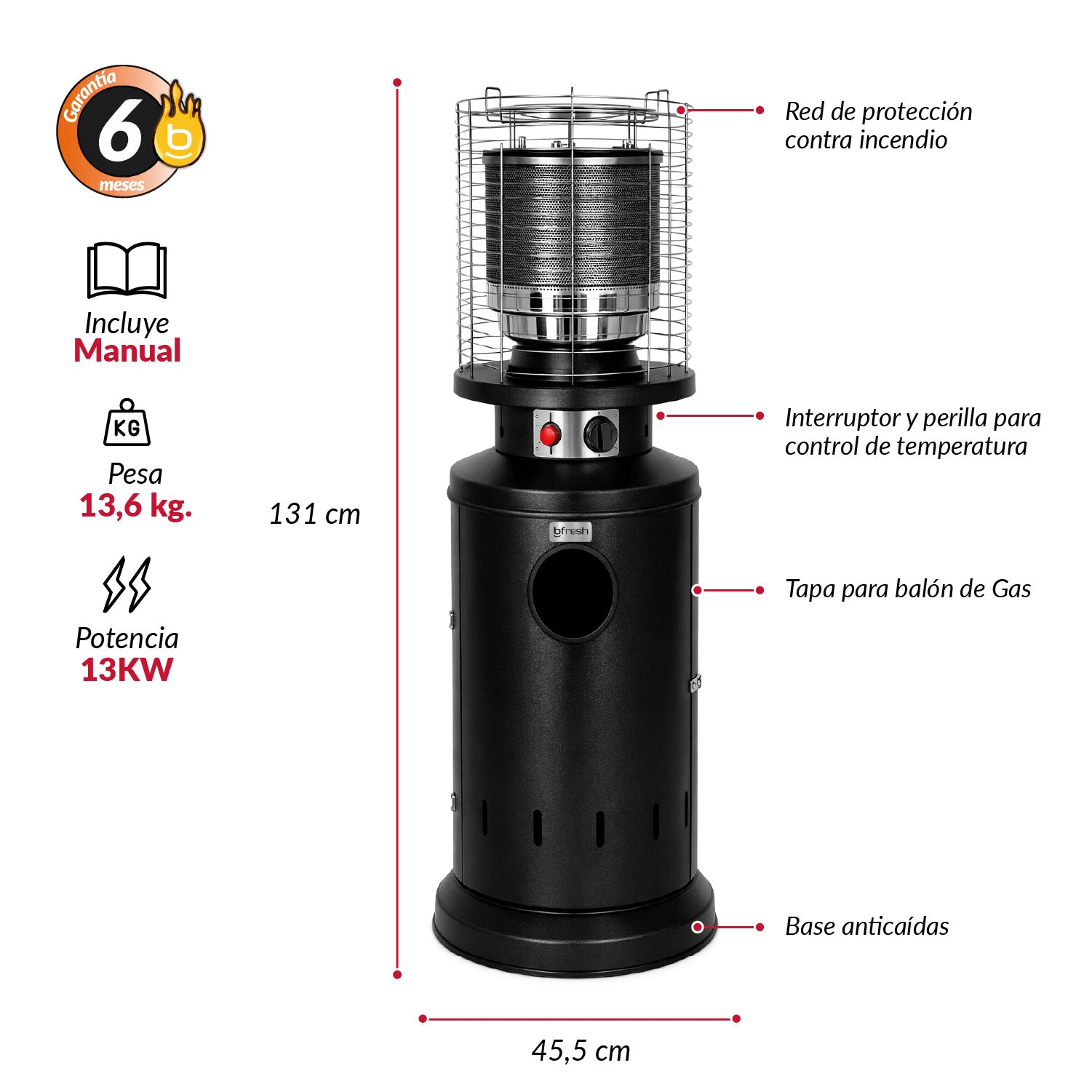 Estufa De Patio Baja Negra a Gas de 11kg | Terrazas Interior Exterior Bfresh