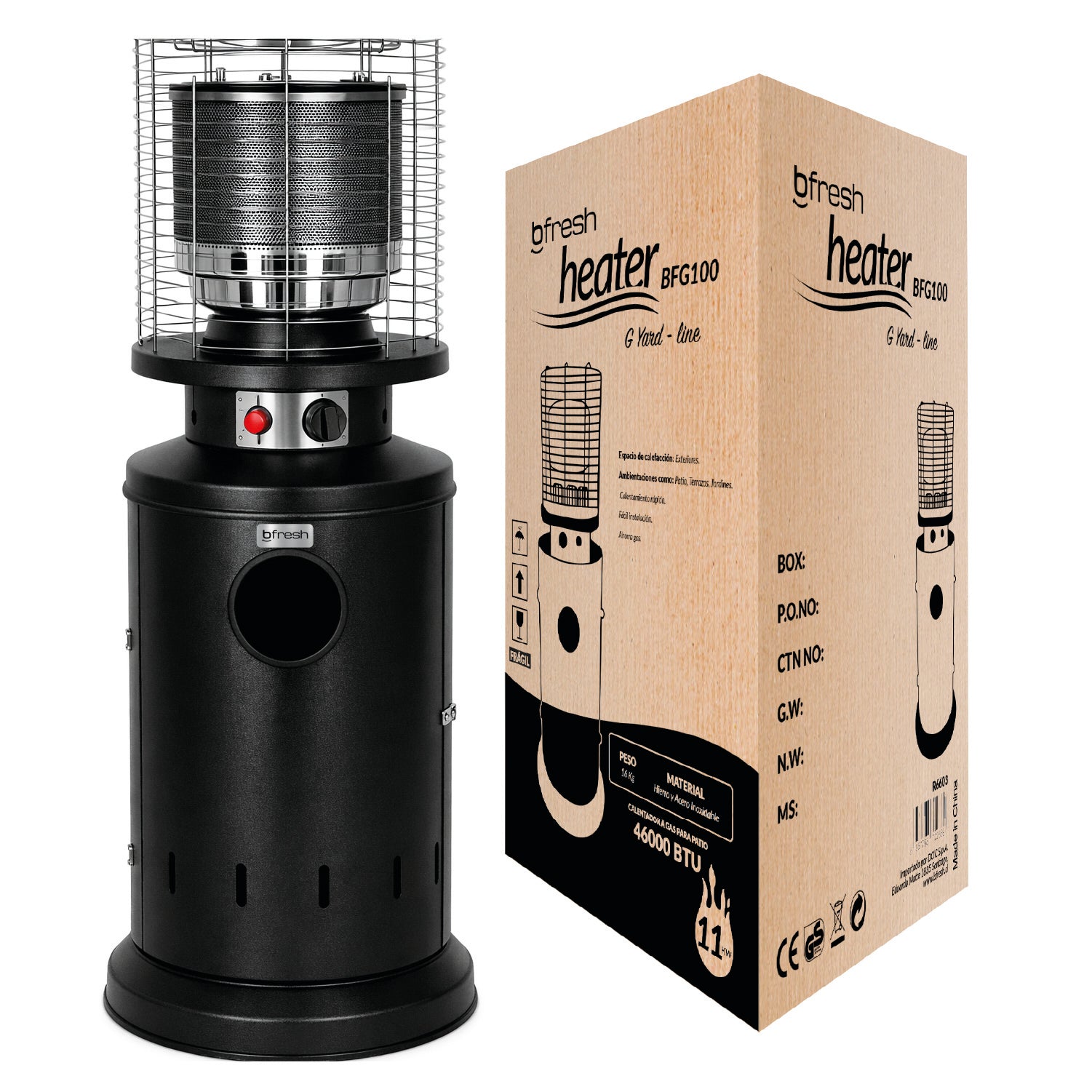 Estufa De Patio Baja Negra a Gas de 11kg | Terrazas Interior Exterior Bfresh