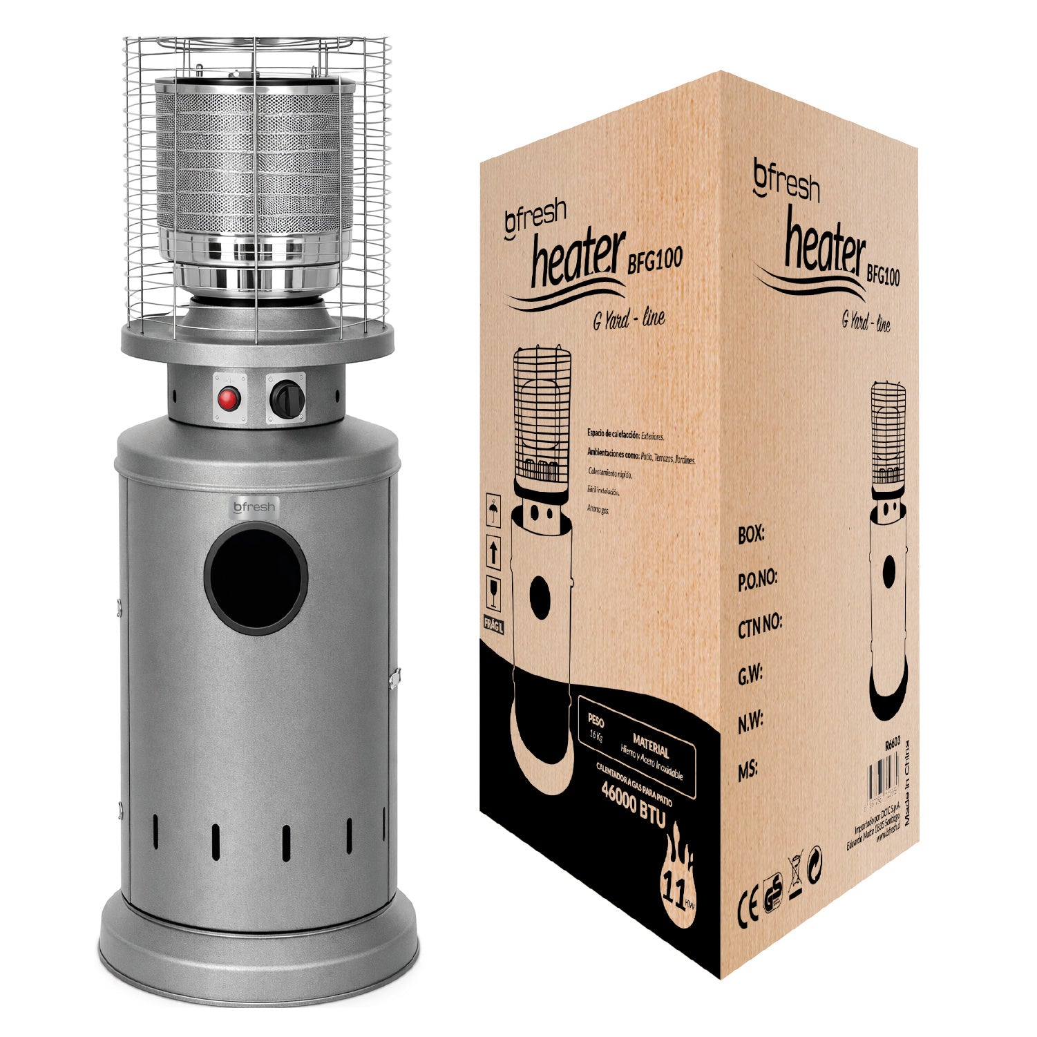 Estufa De Patio Baja Plateada a Gas de 11kg Terrazas Interior Exterior Bfresh