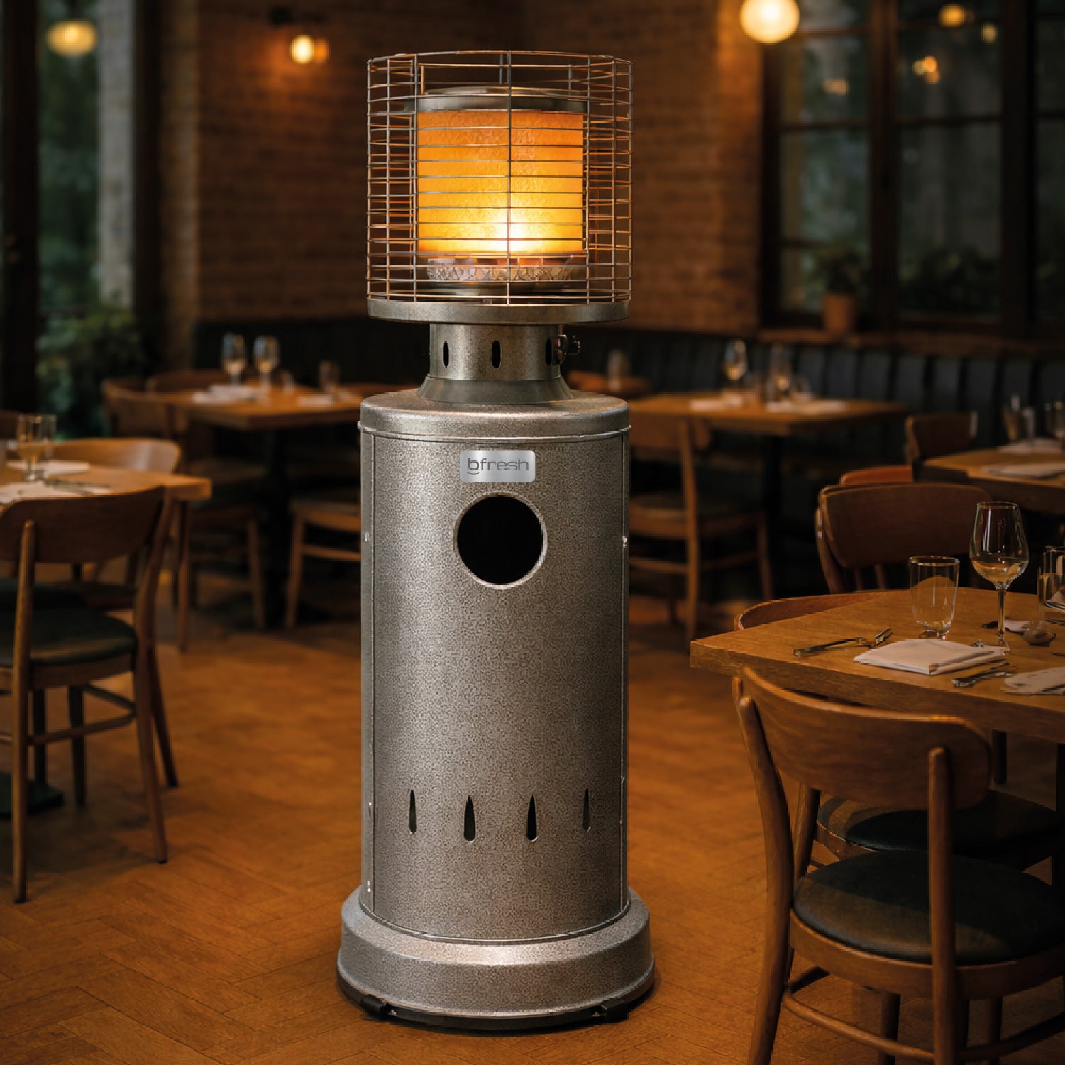 Estufa De Patio Baja Plateada a Gas de 11kg Terrazas Interior Exterior Bfresh