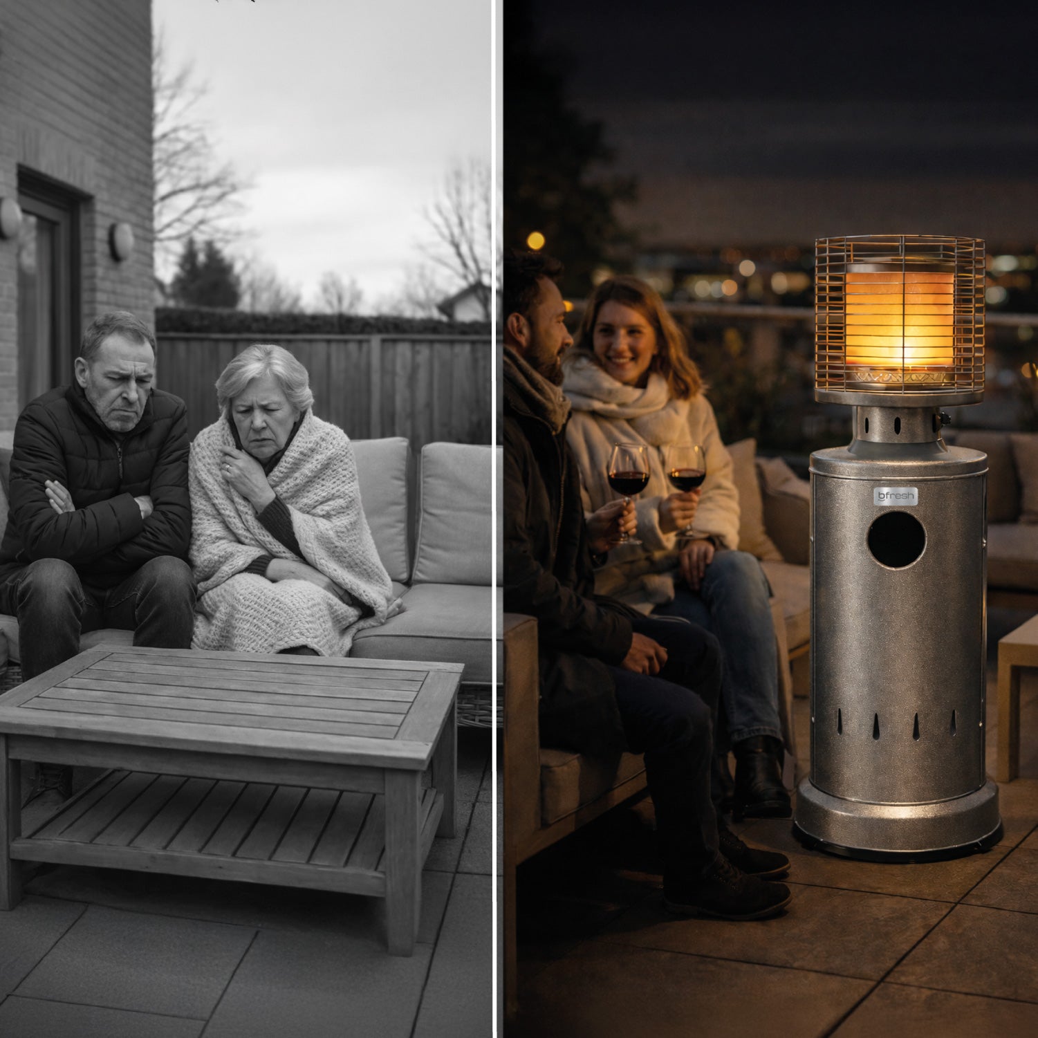 Estufa De Patio Baja Plateada a Gas de 11kg Terrazas Interior Exterior Bfresh