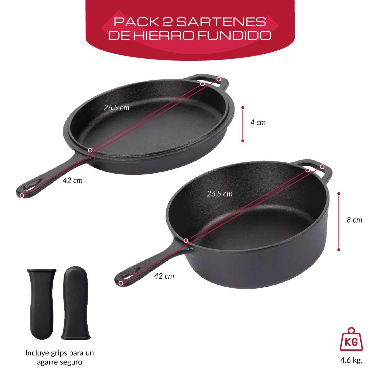 Pack De 2 Sartenes Hierro Fundido 26 Cm