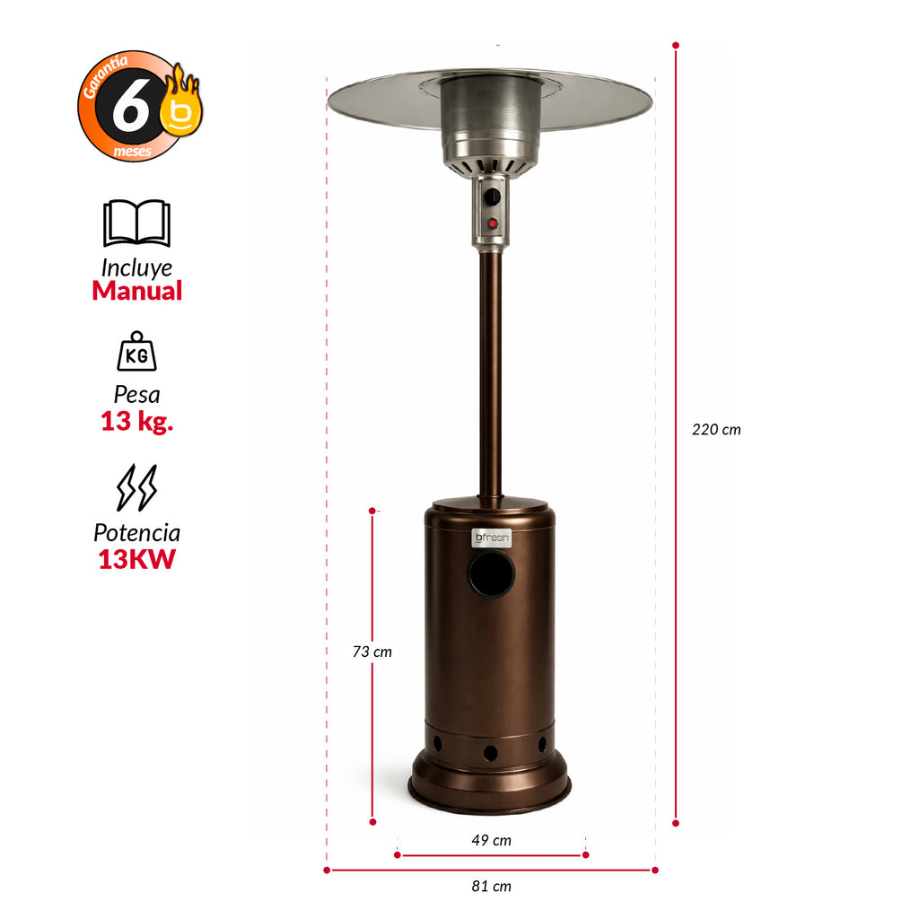Estufa De Patio Exterior A Gas 50,000 Btu Antivuelco Bfresh Marrón Oscuro