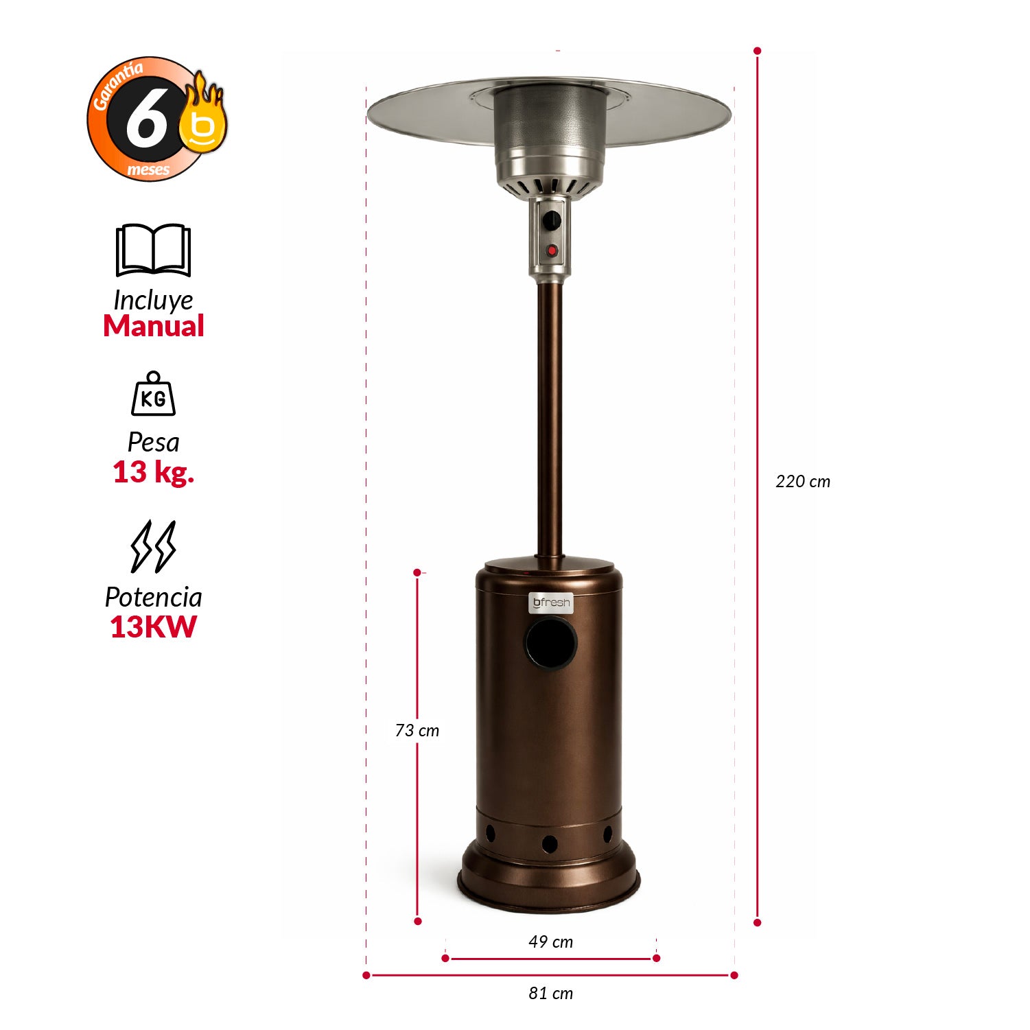 Estufa De Patio Exterior A Gas 50,000 Btu Antivuelco Bfresh Marrón Oscuro