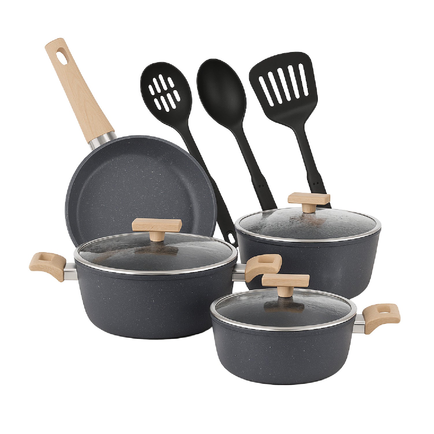 Juego de ollas cocina 10 piezas granito antiadherente Bfresh