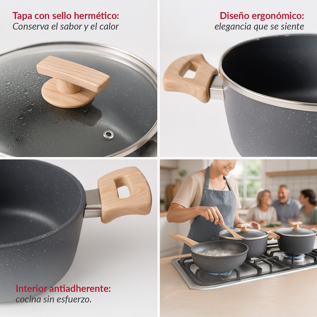 Juego de ollas cocina 10 piezas granito antiadherente Bfresh