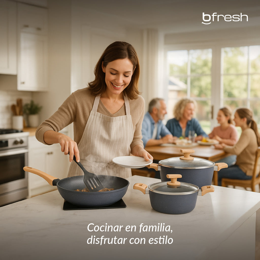 Juego de ollas cocina 10 piezas granito antiadherente Bfresh