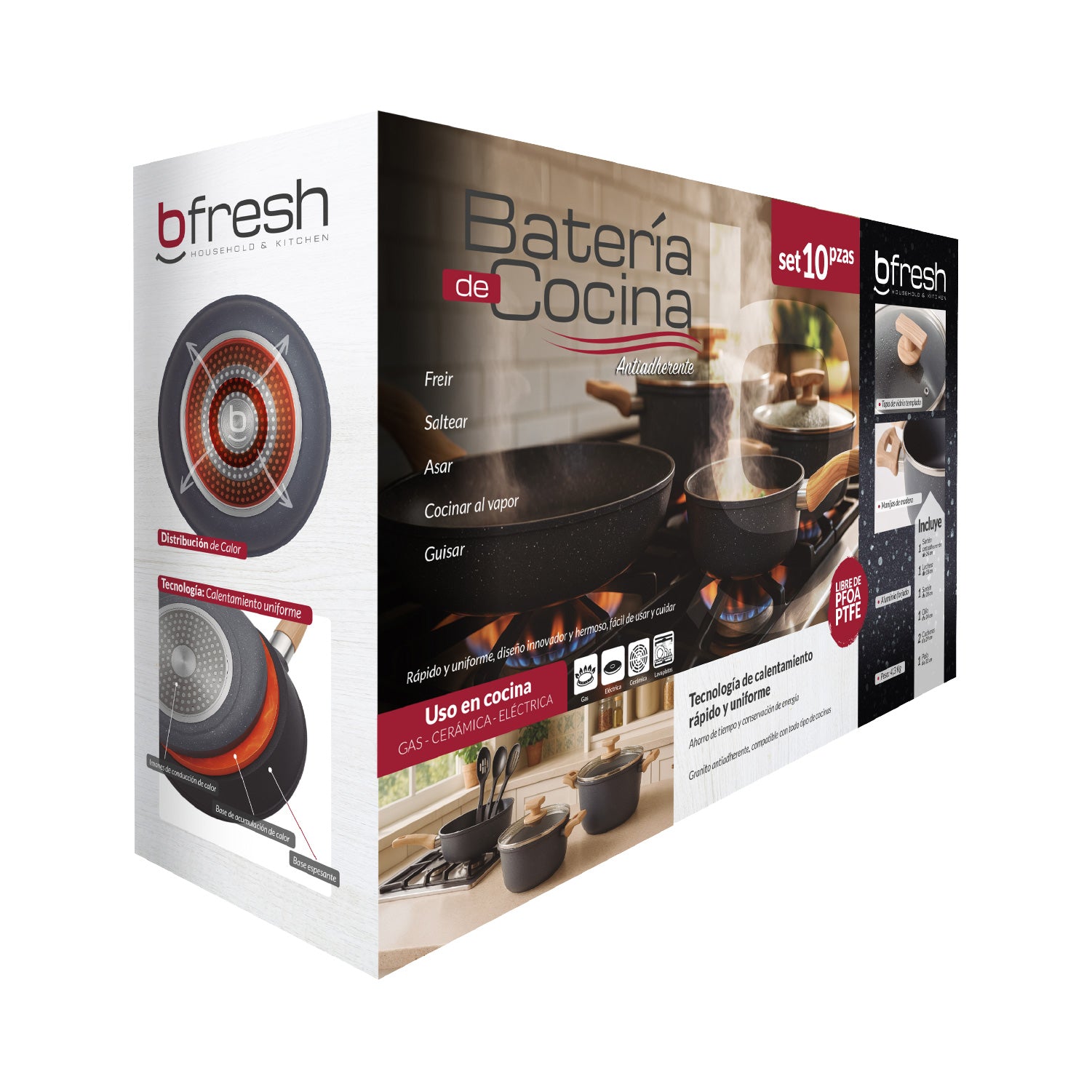 Juego de ollas cocina 10 piezas granito antiadherente Bfresh