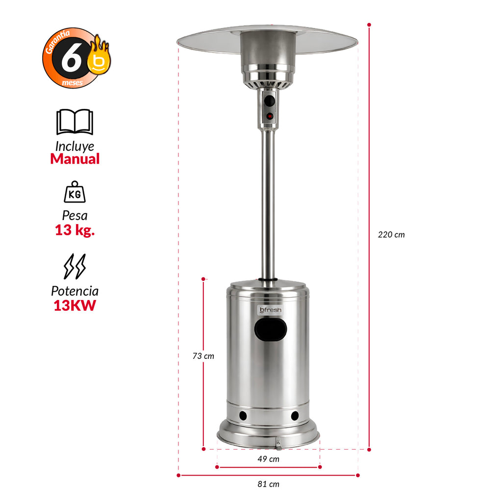 Estufa De Patio Exterior A Gas 50,000 BTU Plateado Antivuelco Bfresh