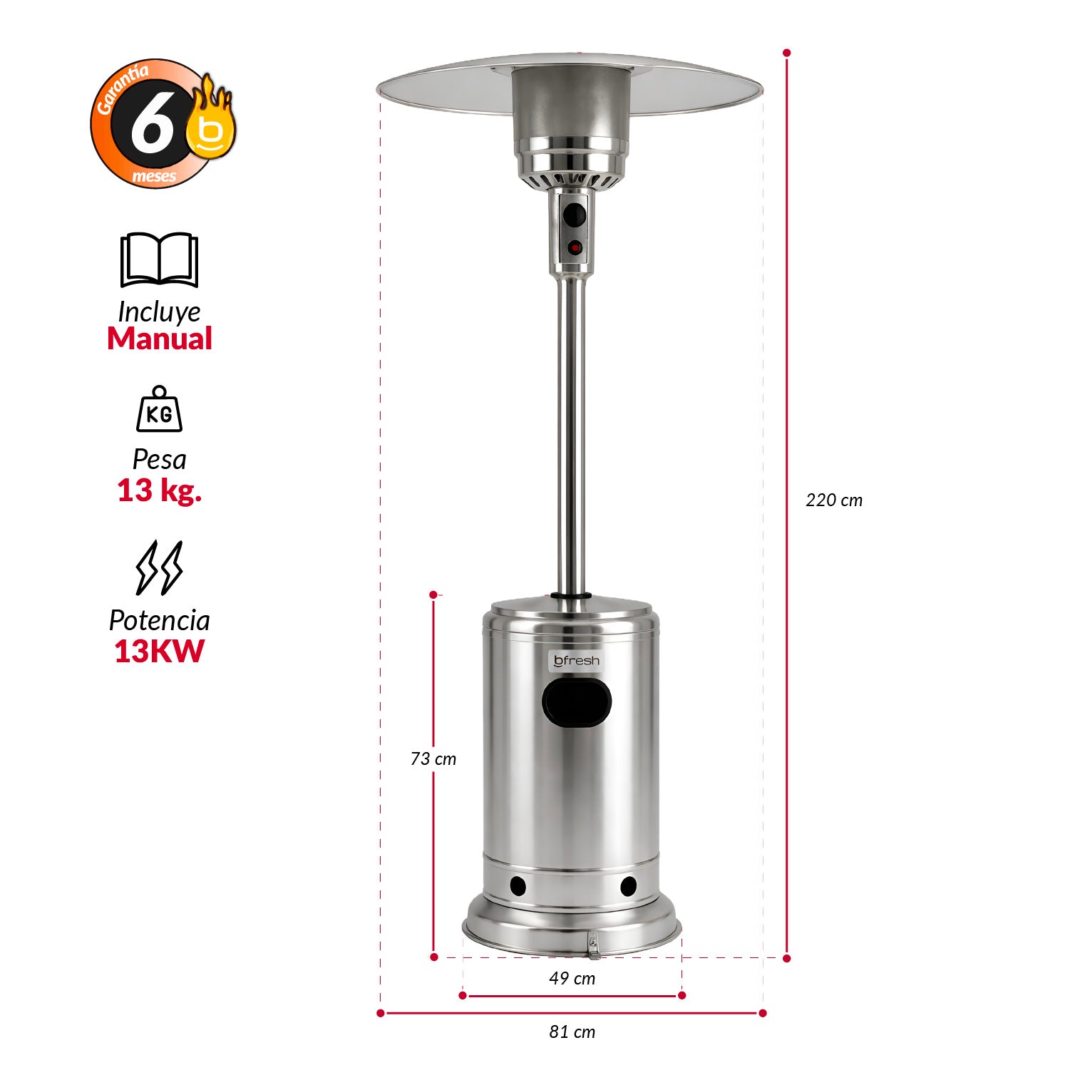 Estufa De Patio Exterior A Gas 50,000 BTU Plateado Antivuelco Bfresh