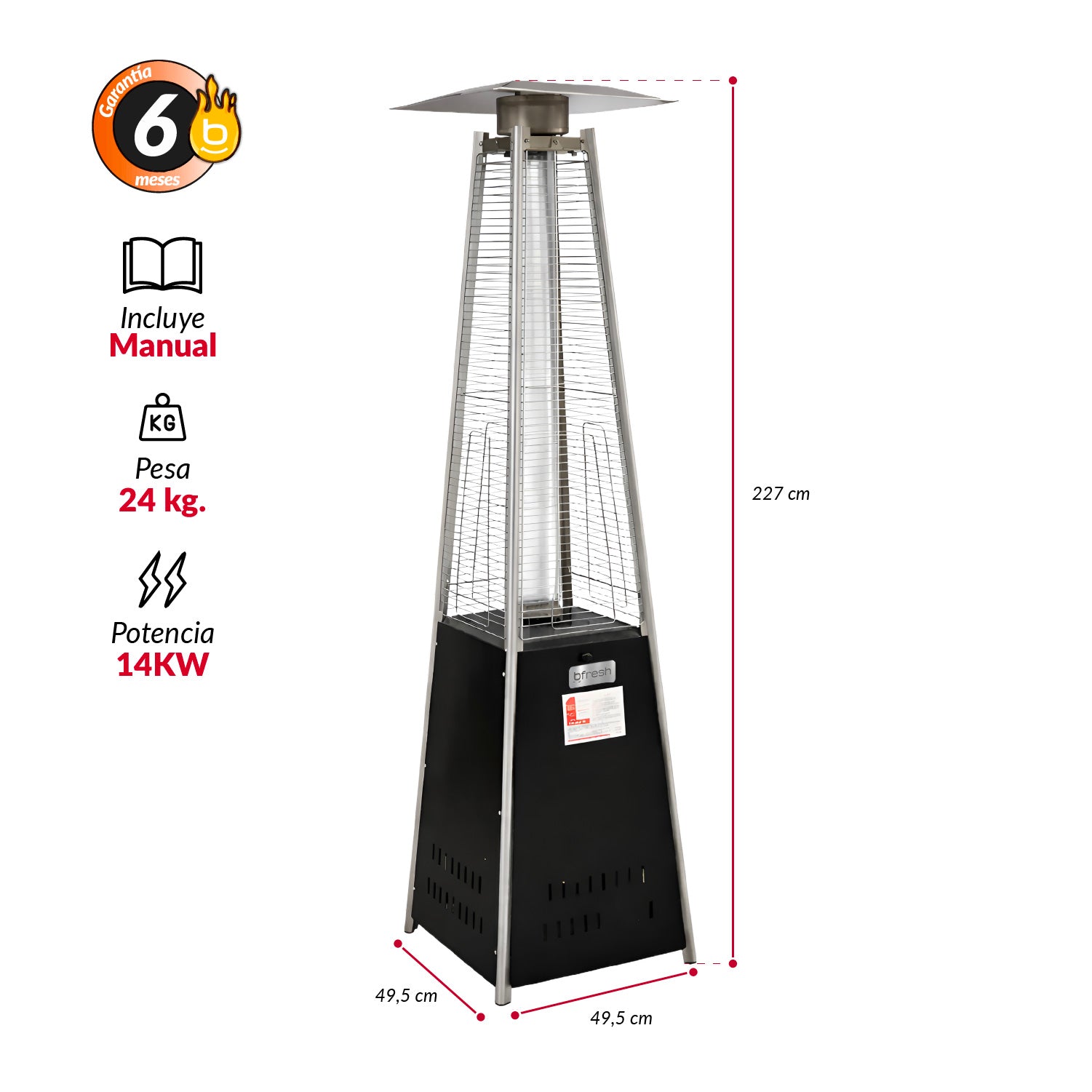 Estufa De Patio Tipo Pirámide A Gas 14kw Negro Bfresh