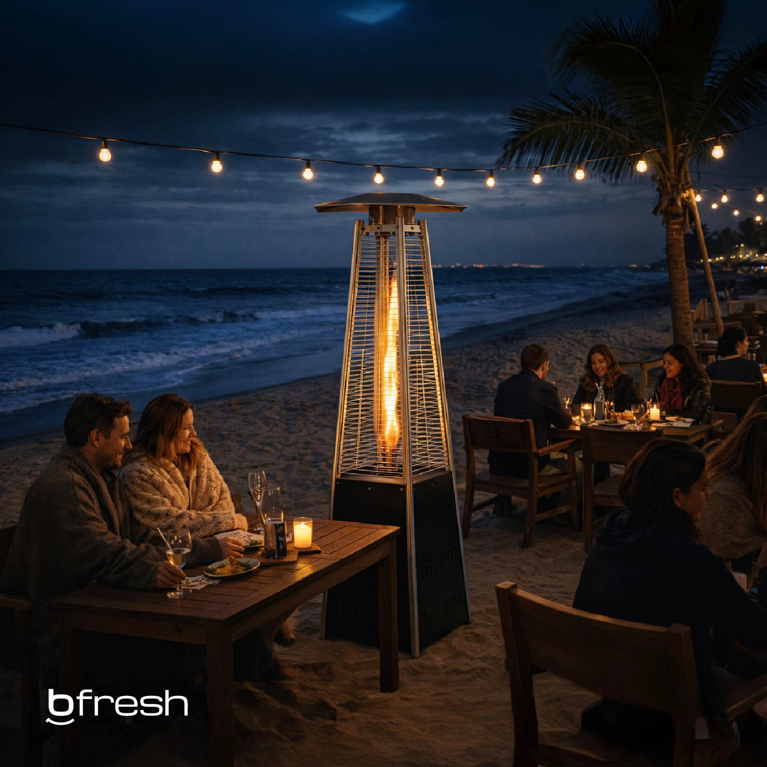 Estufa De Patio Tipo Pirámide A Gas 14kw Negro Bfresh