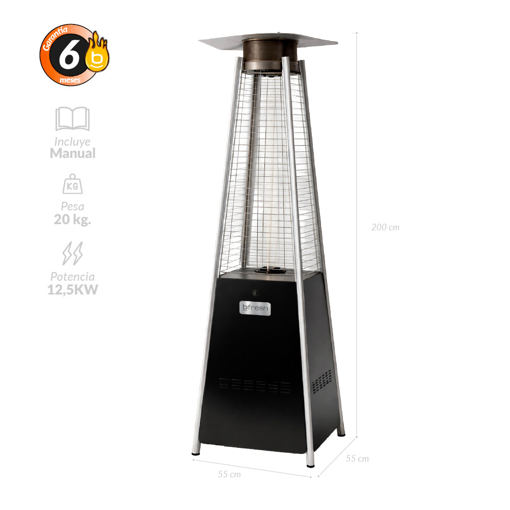 Estufa De Patio Tipo Pirámide A Gas 12,5kw Negro Bfresh