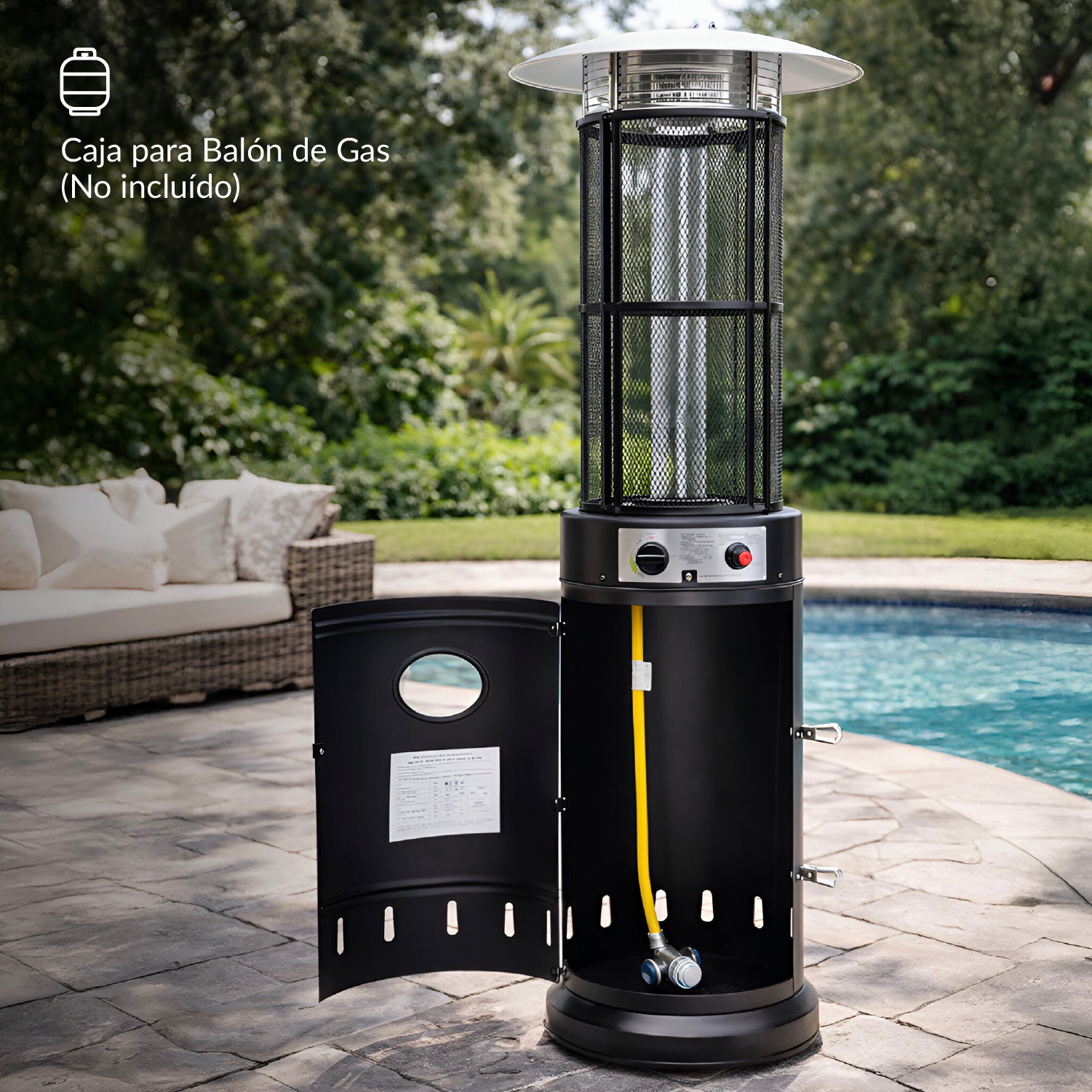 Estufa Patio Exterior Cilíndrica A Gas 12,5kw Negra Bfresh