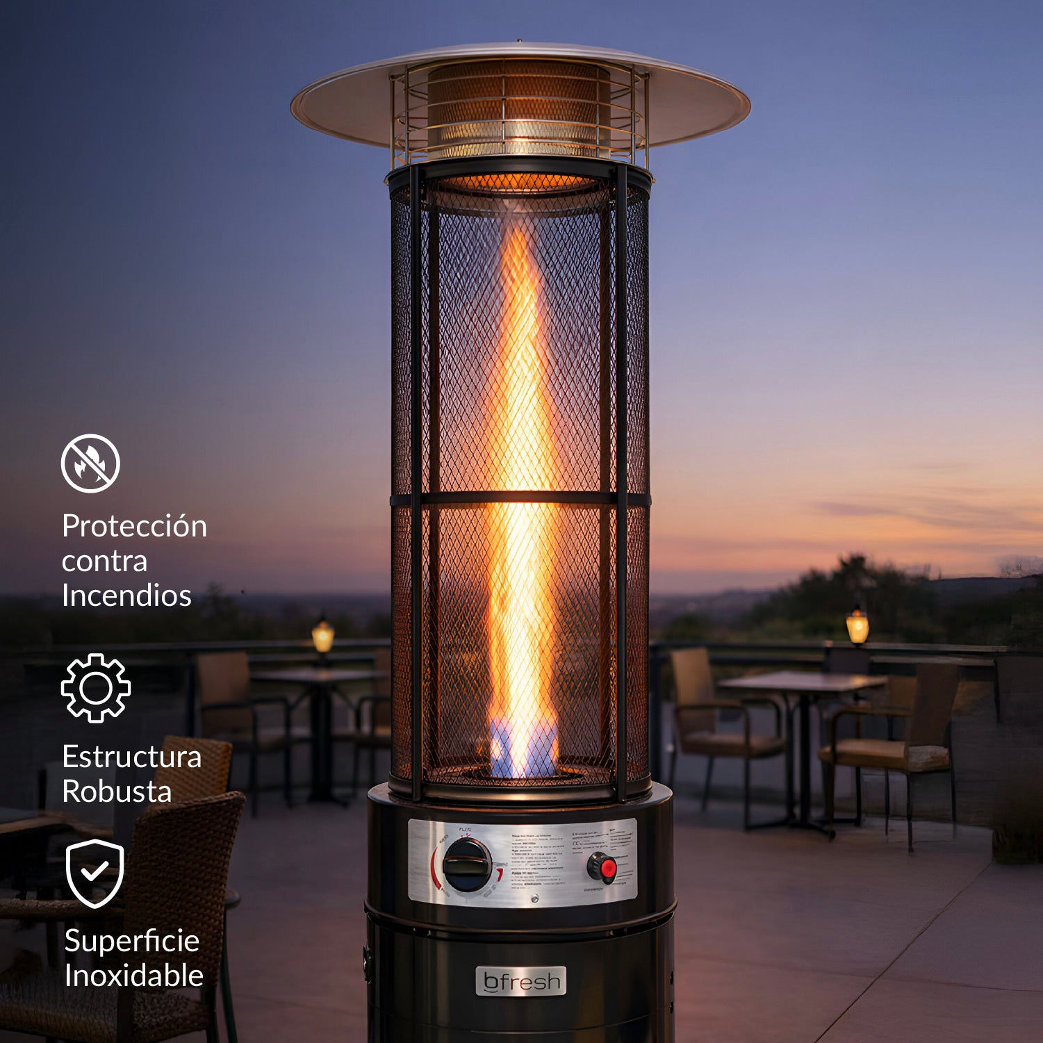 Estufa Patio Exterior Cilíndrica A Gas 12,5kw Negra Bfresh
